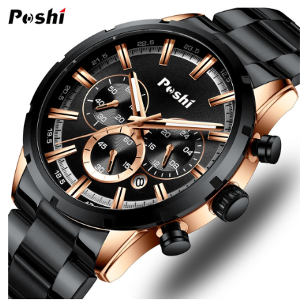 POSHI Original Waterproof Men's Watch Stainless Steel Automatic Date Sport Quartz Watches 05