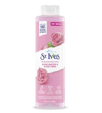 St. Ives Rose Water & Aloe Vera Refreshing Body Wash Made with 100% Natural Exfoliants 22oz