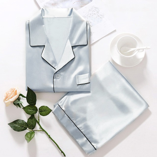 FallSweet Pajamas Sets For Women Silk Solid Sleepwear Plus Size Nigtwear Sets 5XL (Silver)