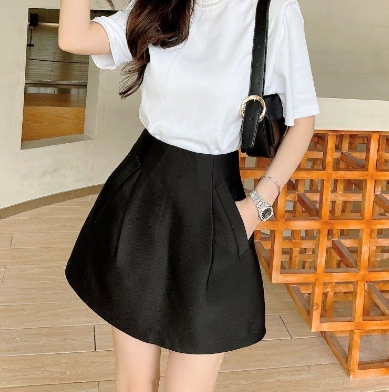 Genuine Pumpkin Skirt 2022 Summer Temperament High Waist A- line Skirt Pettiskirt Skirt with safety pants