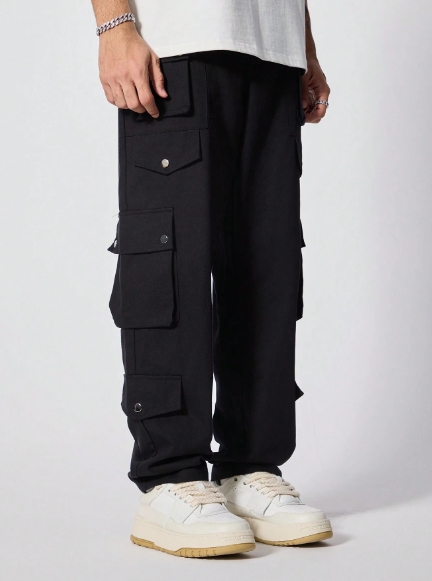 Manfinity Streetrush Solid Color Casual Daily Multi-Pocket Cargo Pants