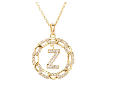 YH 18K Thai gold plated lnitials Pendant A-Z Letter Necklace For Women （3lengths Free Adjustment）Z