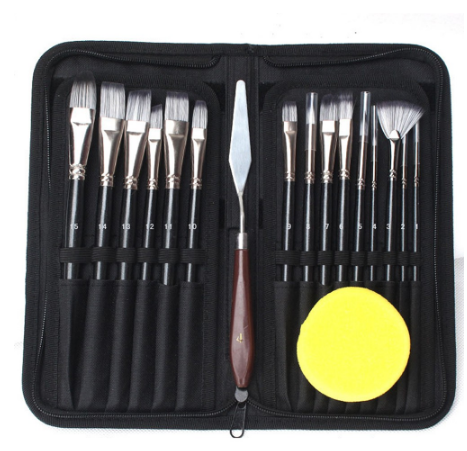 SeamiArt 18 Pcs. Set Nylon Hair Painting Brush Set With Brush Bag For Watercolor Oil Gouache Acrylic Painting Art Supplies Stationery
