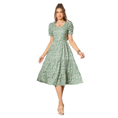Lovito Women Casual Ditsy Floral Tiered Layer Dress LBL08391