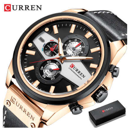 CURREN Casual Sport Men Watches Top Brand Luxury Military Leather Fashion Blue waterproof 8394 BLACK