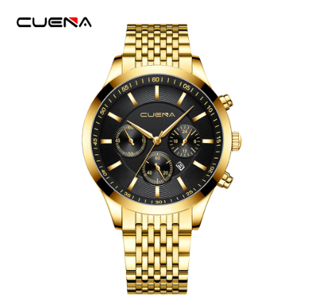 Original CUENA Men's Watches Fashion Brand Stainless Steel Casual Business Quartz Analog 3ATM Water Resistant 6040 003