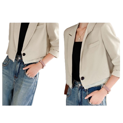 Lovito Women Casual Plain Button Front Blazer LNE27219 (Apricot)