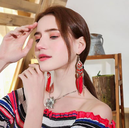 Feather Tassel Earrings Dangling Earrings Women‘s Hanging Long Earrings Retro Temperament Earrings