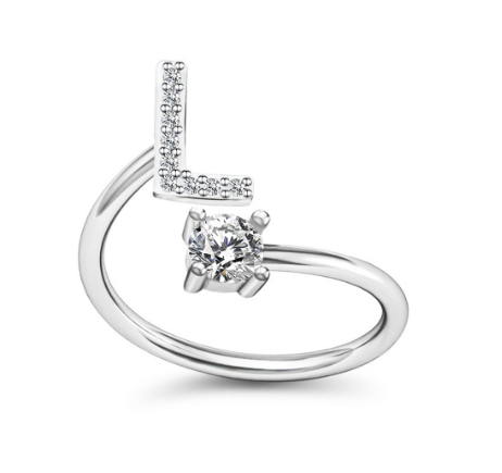 Simple Rhinestone 26 Letter Rings For Women Sliver Color Initials Adjustable Ring Opening Finger Accessories Wedding Jewelry L