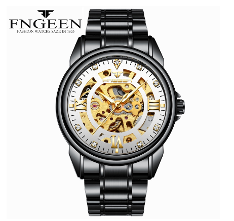 FNGEEN 0014 Men's Automatic Mechanical Watch BLACK WHITE