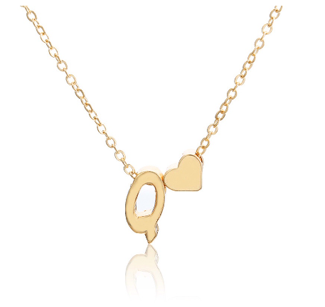 Fashion 26 Letter Pendant Necklace Peach Heart Letter Necklace Clavicle Chain Choker for Men Women Jewelry Gifts Q