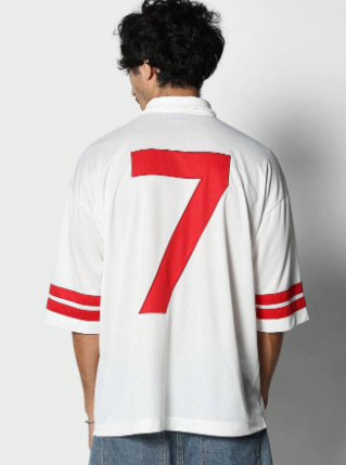 SUMWON Mesh Polo Tee With Back Number Graphic Print