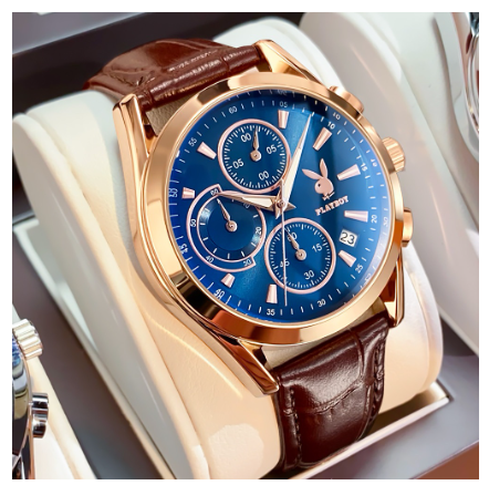 Playboy Watch For Men Luminous Waterproof Calendar Chronograph Comfortable Leather Strap Simple Trendy Men's Watch BLUE DIAL BROWN STRAP