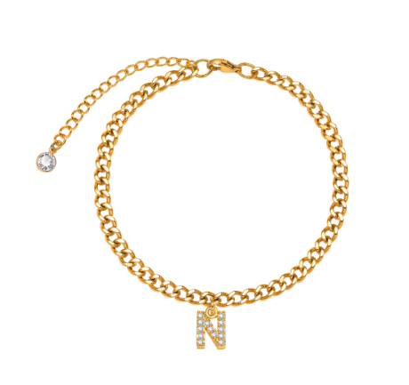 Vnox Initial Ankle Bracelets for Women, 14K Gold Plated Cuban Chain Initial Anklets for Women Anklet Foot Jewelry 10