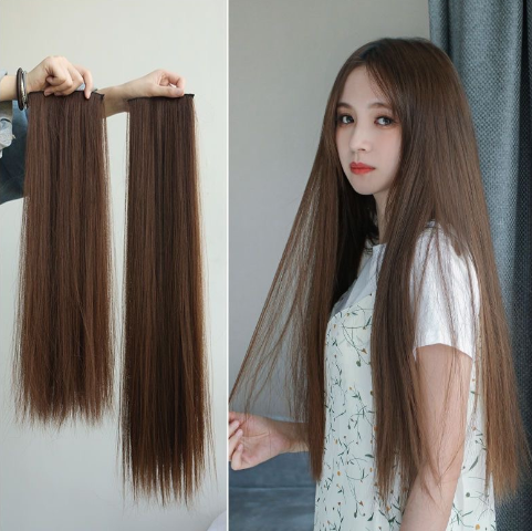 3PCS Wig Hair Extensions Human Hair Clip Female Long Hair Straight Hair Extension Invisible Wig