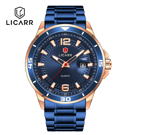 LICARR Brand Luxury Men's Watches Fashion Stainless Steel Waterproof Casual Quartz Business Wrist Watch 9525 04