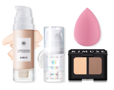 KIMUSE 4Pcs Face Makeup Set Face Primer + Liquid Foundation + 2 in 1 Highlight Contour Powder + Makeup Sponge