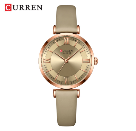 CURREN Original Brand Women's Watch Fashion Simple Leather Quartz Waterproof 9079 X KHAKI