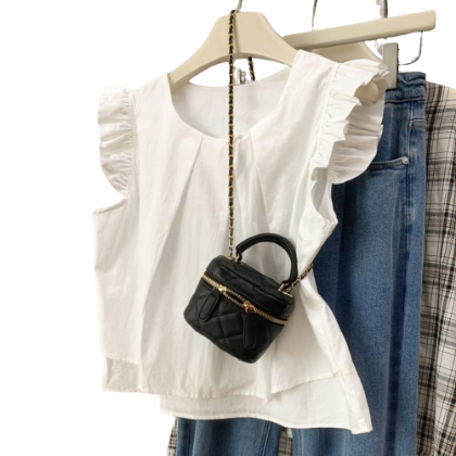 Lovito Women Casual Plain Frill Blouse LNE35177 (White)