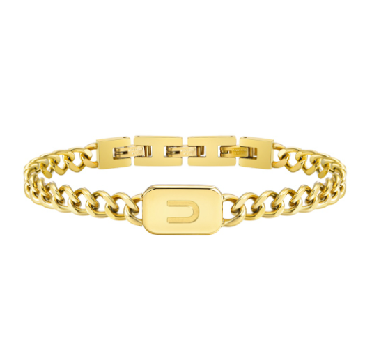 Vnox Letter Cuban Chain Bracelet for Women Men18K Gold Initial Name Stainless Steel 7MM Bracelet Chain Couple Gift Jewelry U