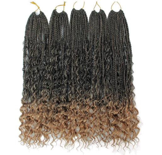 18 Inches Bohemian Ombre Braiding Hair Extension Synthetic Crochet Hair Messy Goddess Box Braids Hair With Curly Ends