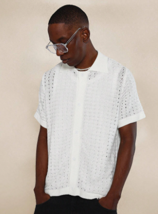 SUMWON Oversized Fit Button Through Crochet Knit Shirt