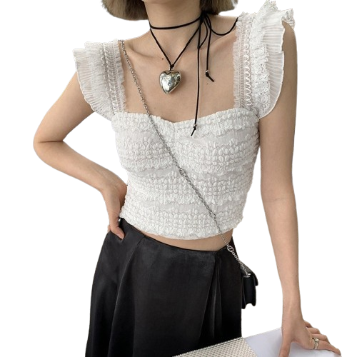 Lovito Women Jacquard Lettuce Trim Tank Top L62ED047 (White)