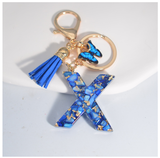 Fashion Butterfly 26 Initials Keychain Exquisite Blue Stone Filled Letter Keyrings Exquisite Alphabet Pendant Bag Ornament Gifts X
