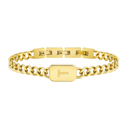 Vnox Letter Cuban Chain Bracelet for Women Men18K Gold Initial Name Stainless Steel 7MM Bracelet Chain Couple Gift Jewelry T