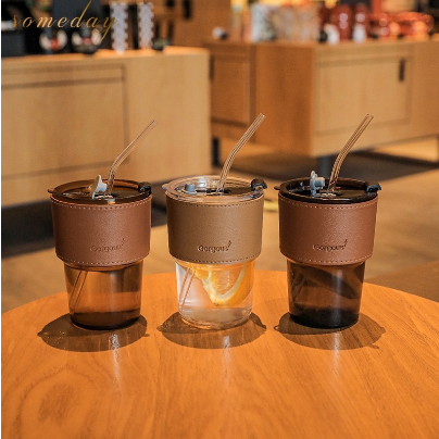 Glass Straw Cup Coffee Mug with Lid Tumbler Hot Cold Milk Tea Cup Water Bottles