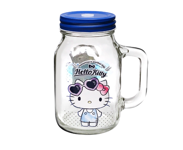 Hello Kitty Glass Drinking Mason Jar With Lid 600ML