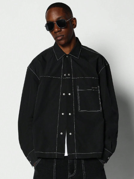 SUMWON Regular Fit Button Through Shirt With Contrast Stitching Detail