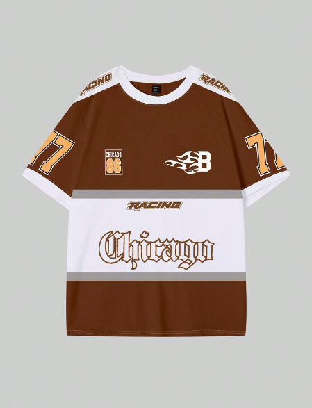 Manfinity EMRG Men's Plus Size Summer Casual T-Shirt With Letter Print, Round Neck And Drop Shoulder Sleeve