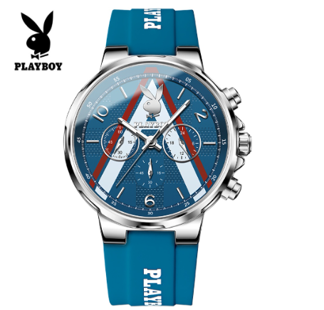 Playboy Watch Original Relo For Men Business Multifunction Luminous Fashion Rubber Waterproof Men's Watches Quartz Analog Watch BLUE STRAP