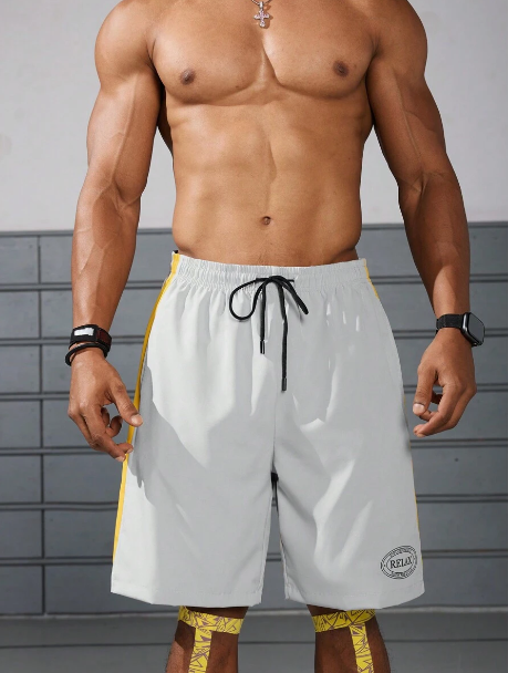 Men's Summer Casual Color Block Drawstring Waist Sports Shorts, 5 Inch