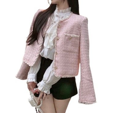 Lovito Women Elegant Patchwork Button Front Pocket Jacket LNA41060 (Pink)