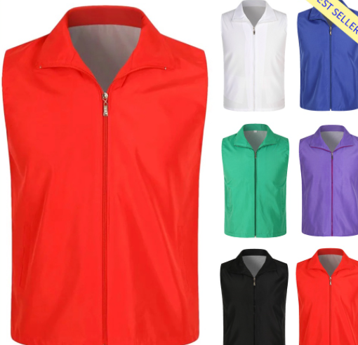 Lapel Sleeveless Pockets Zipper Placket Mesh Lining Outdoor Vest Volunteer Bright Color Slim Fit Work Waistcoat