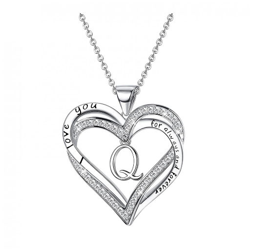 Clever Jewelry Letters Necklace A to Z Initial Heart Pendant Necklace Heart Necklace for Women Gift Q
