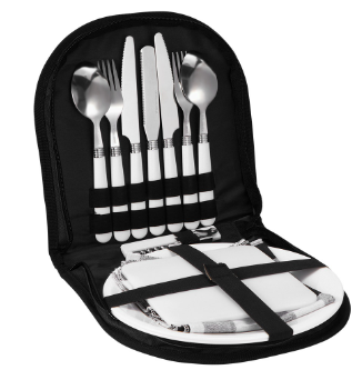 Camping Travel Cutlery Kit Plate Spoon Wine Opener Fork Napkin Hiking Outdoor Kitchen BBQ Picnic Set Cutlery Stainless Steel