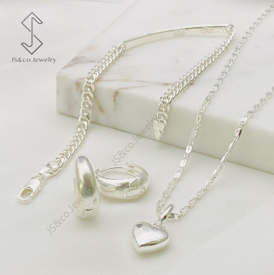 JS&CO jewelry 925 Silver 3in1 Pendant Necklace Stud Earrings Bracelet Set for Women set-135