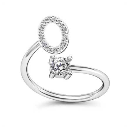 Simple Rhinestone 26 Letter Rings For Women Sliver Color Initials Adjustable Ring Opening Finger Accessories Wedding Jewelry O