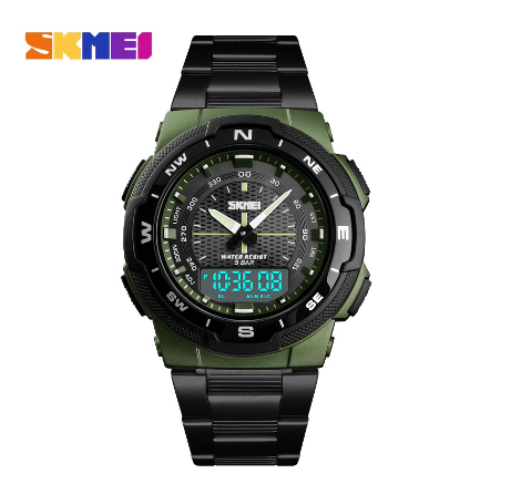 SKMEI Brand Men’s Watches Fashion Stainless Steel Dual Display Quartz Clock Casual Men Watch Sport Waterproof Chrono 1370 M2