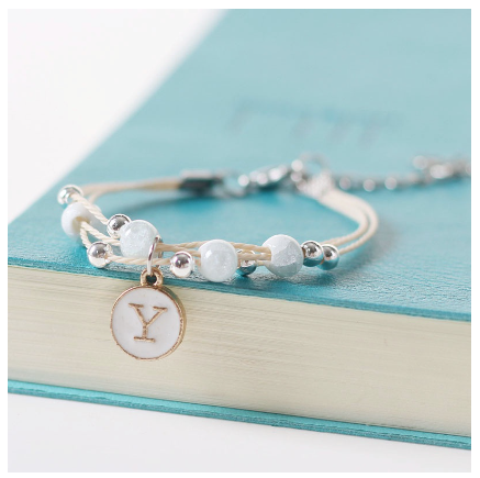 Fashion Ceramics Beads Letters A-Z Bracelet Elastic Chain Bangle Women Men Couple Jewelry Gifts Y