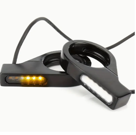 Motorcycle Fork Mounted LED Turn Signals 39-41mm Switchback Sequential Amber Light With Bracket Indicator
