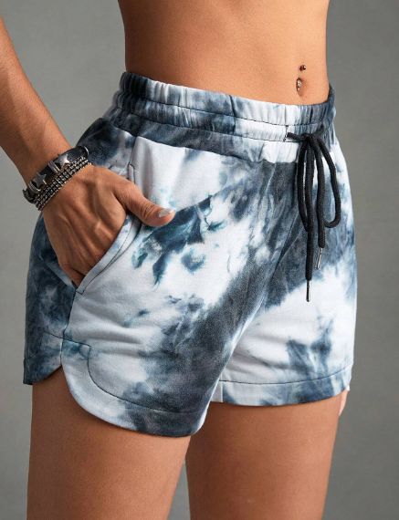 SHEIN Sport Streetz Women's Sporty Tie-Dye Elastic Waist Shorts With Pockets, Outdoor Fashion