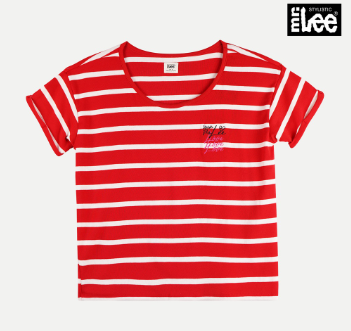 Stylistic Mr. Lee Ladies Basic Tees Striped Round T-Shirt for Women Apparel Boxy Fit 95718-U Red