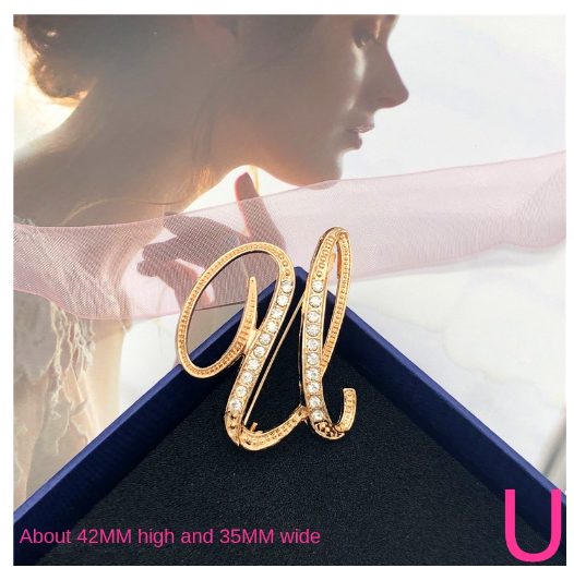 Letter Brooch Korean Version Rhinestone Atmospheric and Elegant Brooch Alloy Inlaid Diamond Temperament Brooch U