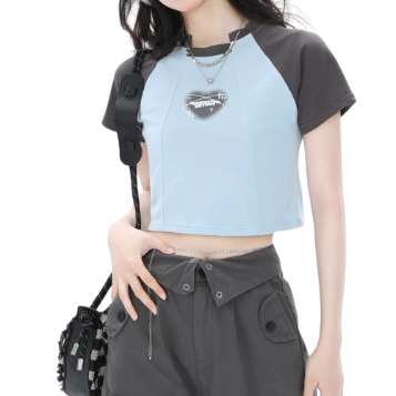 Lovito Women Colorblock T-Shirt LNE17152 (Blue)