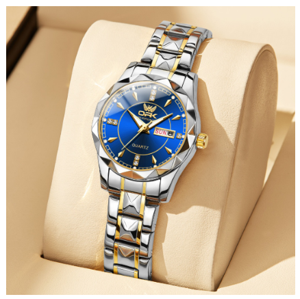 OPK Watch For Women Waterproof Luminous Original Quartz Stainless Steel Strap Simple Fashion Style Watch BLUE DIAL SILVER STRAP