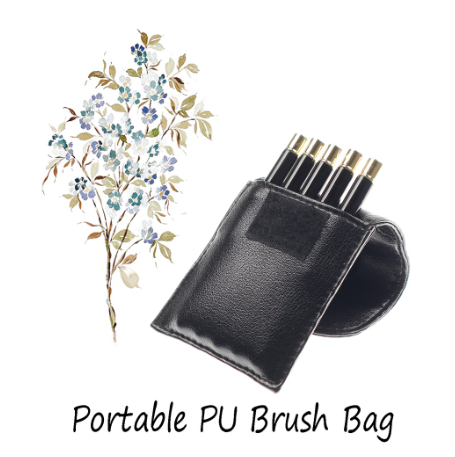 Seamiart Portable Pu Brush Bag For Mink Hair Travel Painting Brush 5 Holes Mini Size 1 Pc.